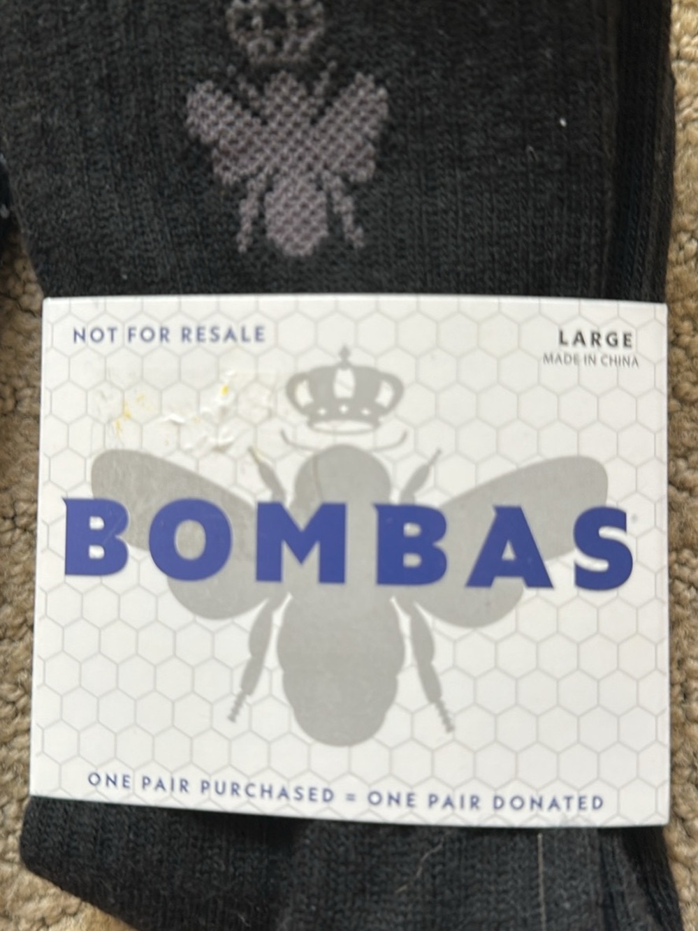 Bombas Black Crew Socks with Gray Stripe Accents - Pack of 3 - Picture 2 of 4